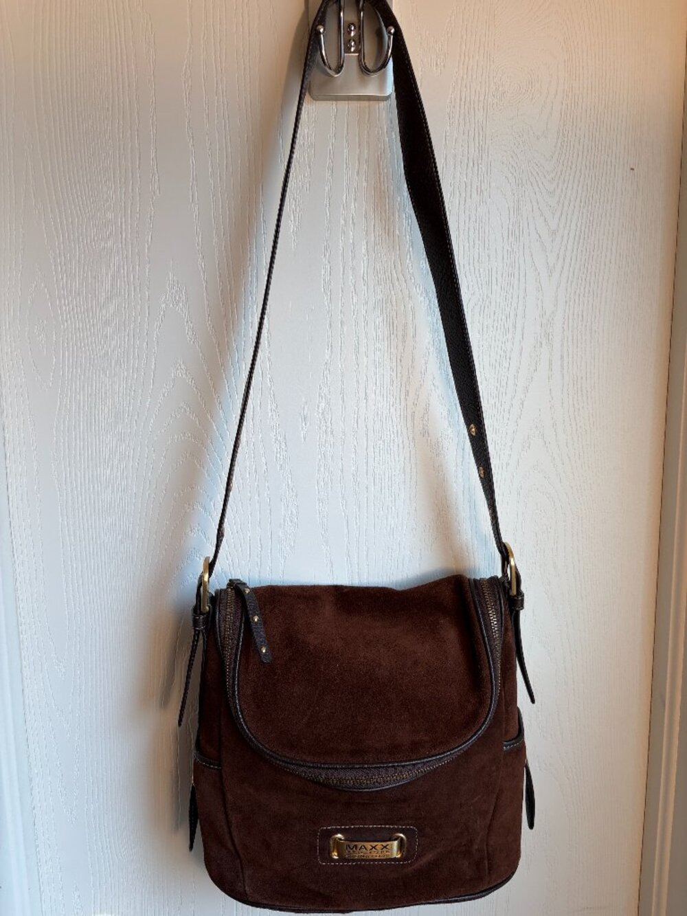 MAXX New York Signature Shoulder-Crossbody Brown Suede Bag